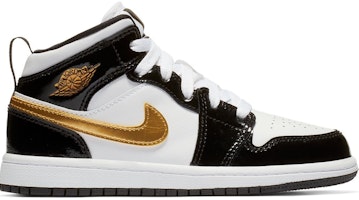 (Preschool) Air Jordan 1 Mid Patent 'Black Gold' BQ6932-007-1